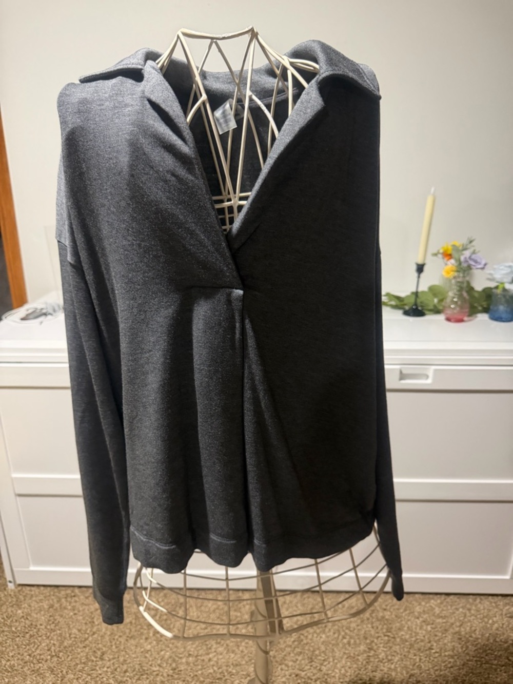 Lou & Grey Charcoal Gray Wrap-Style Pullover Top
